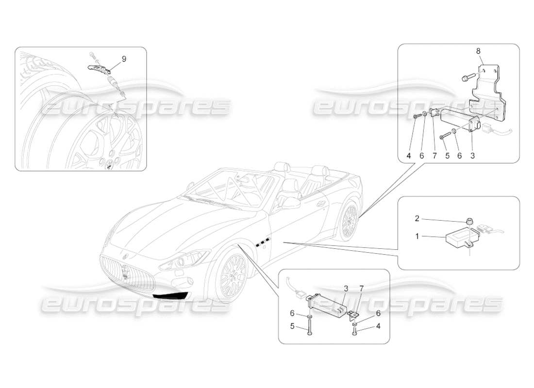 maserati grancabrio (2010) 4.7 sistema di monitoraggio della pressione dei pneumatici schema delle parti