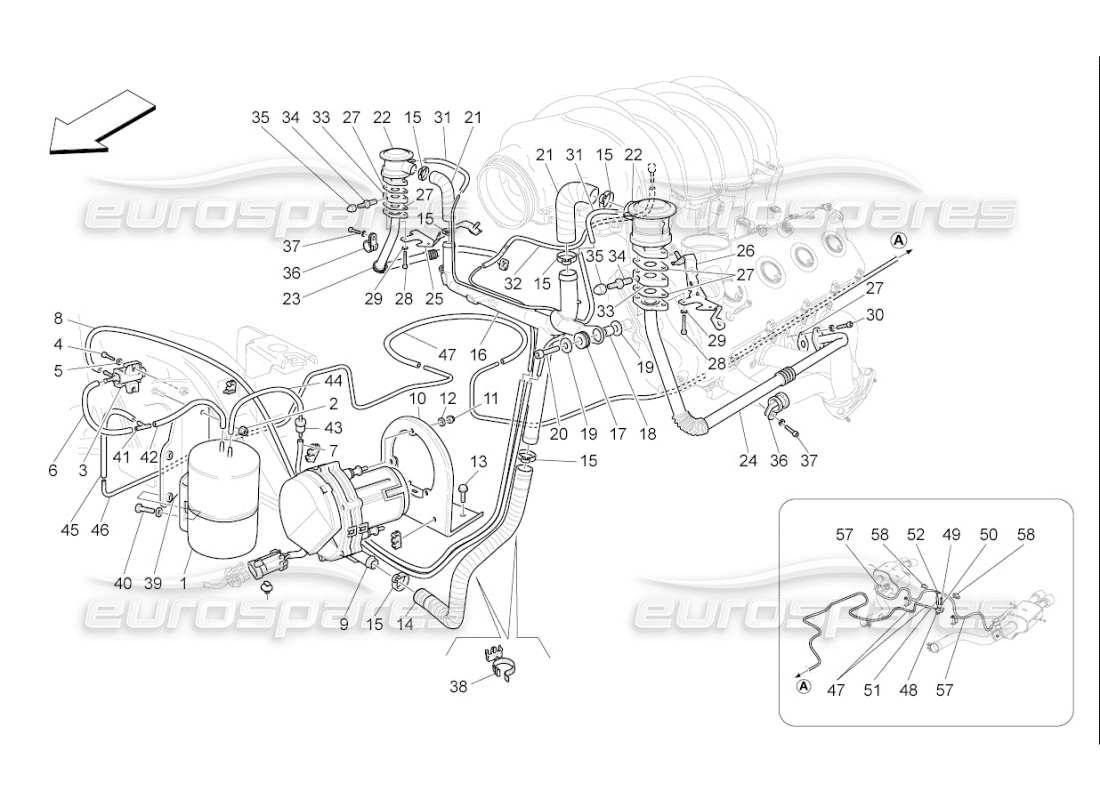 maserati qtp. (2009) 4.7 auto diagramma delle parti del sistema d'aria aggiuntivo