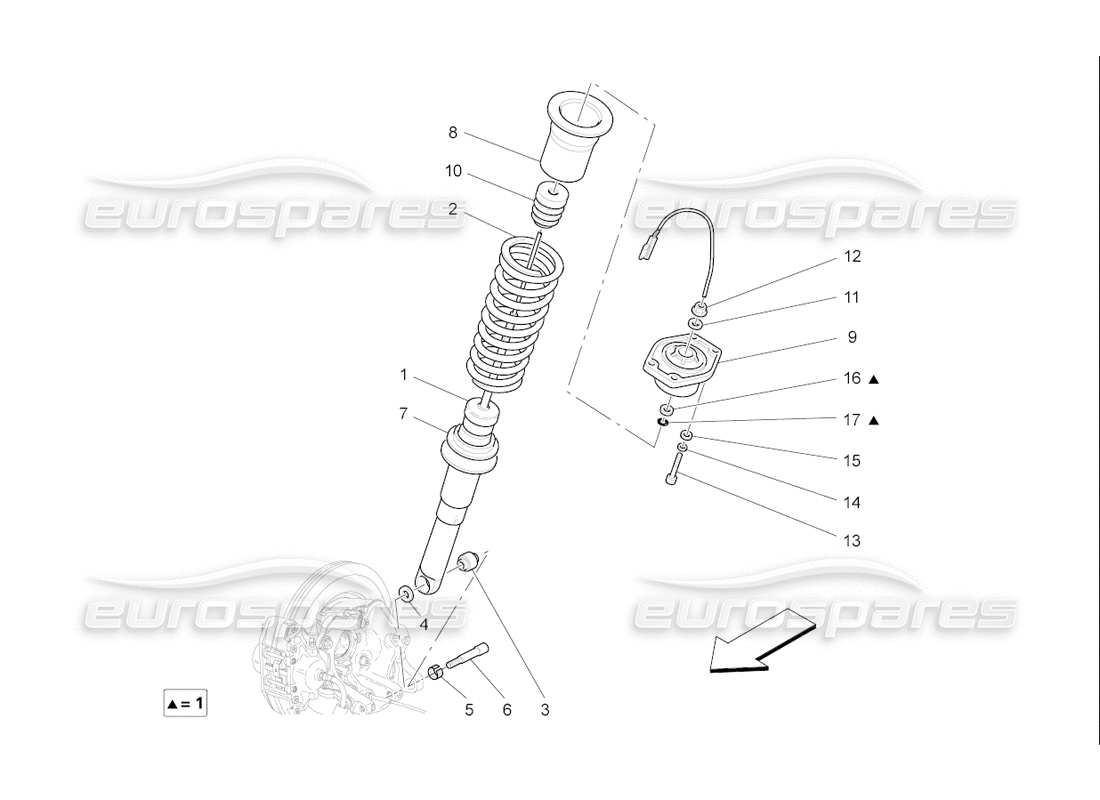 maserati qtp. (2006) 4.2 f1 schema delle parti dei dispositivi ammortizzatore posteriore