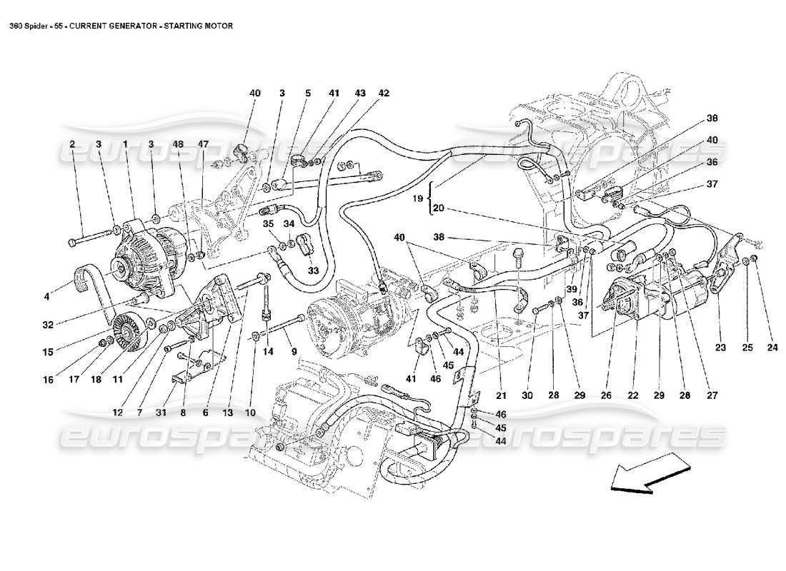 ferrari 360 spider generatore di corrente: diagramma delle parti del motore di avviamento
