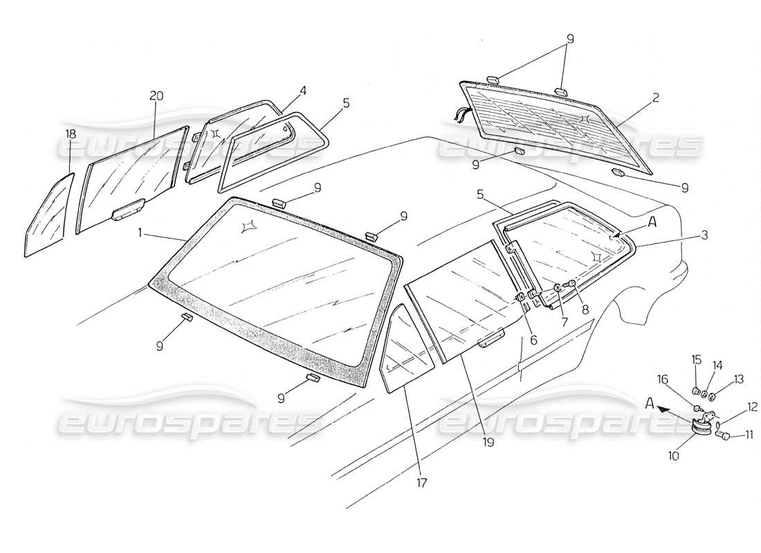 maserati 228 diagramma delle parti degli occhiali