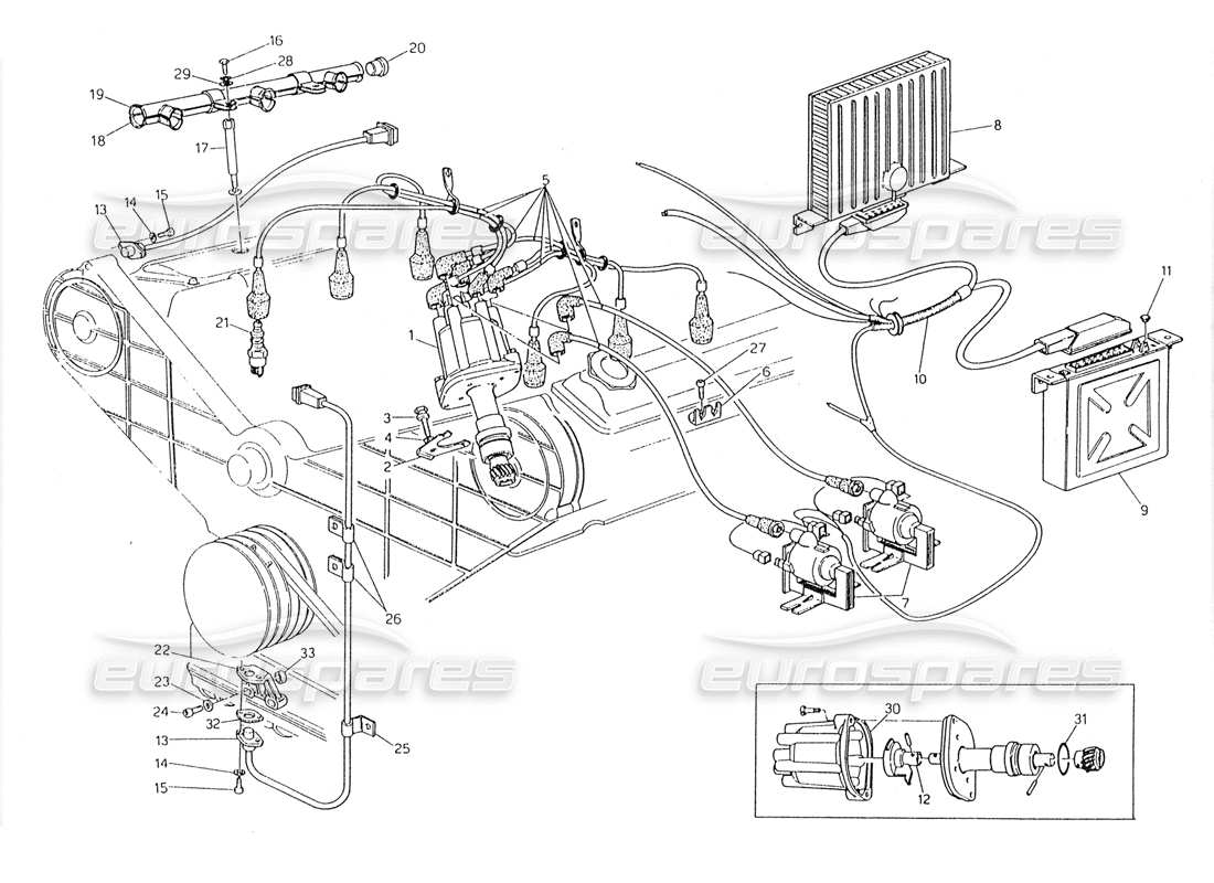 maserati 228 sistema di accensione: diagramma delle parti del distributore