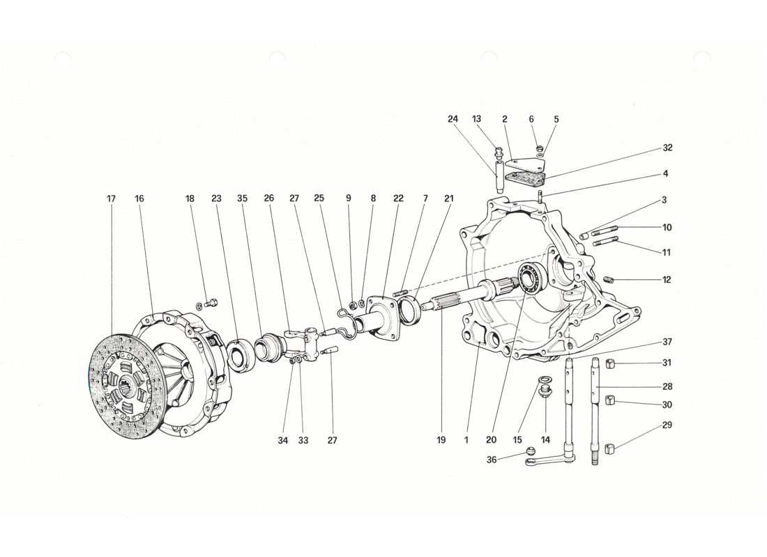 ferrari 208 gtb gts schema delle parti dell'unità frizione e del coperchio