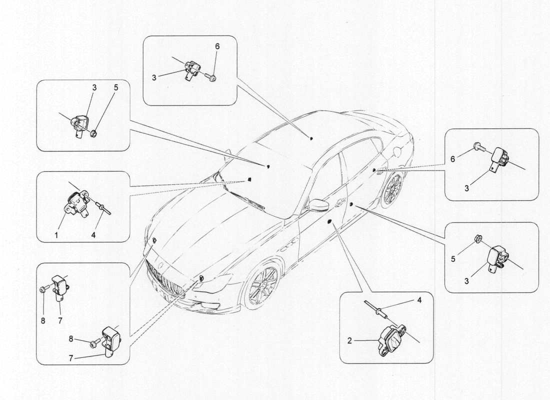 maserati qtp. v6 3.0 tds 275bhp 2017 diagramma delle parti dei sensori di collisione