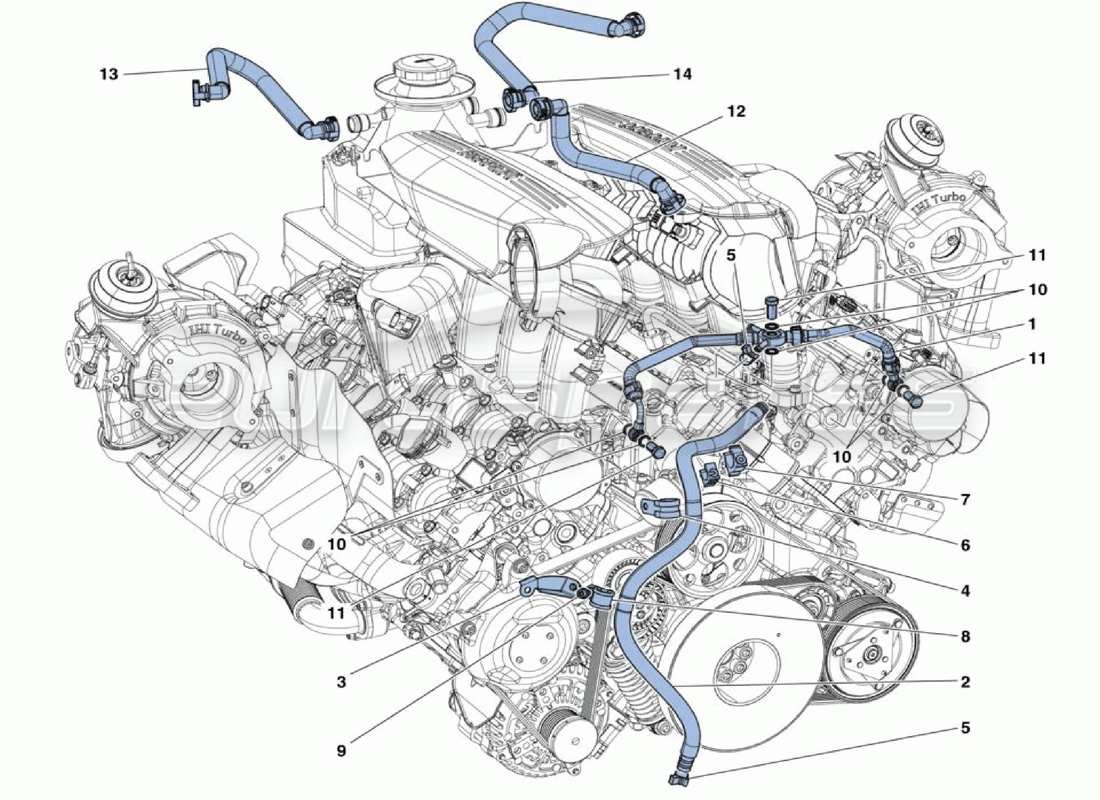 ferrari 488 challenge diagramma delle parti dei tubi flessibili del motore