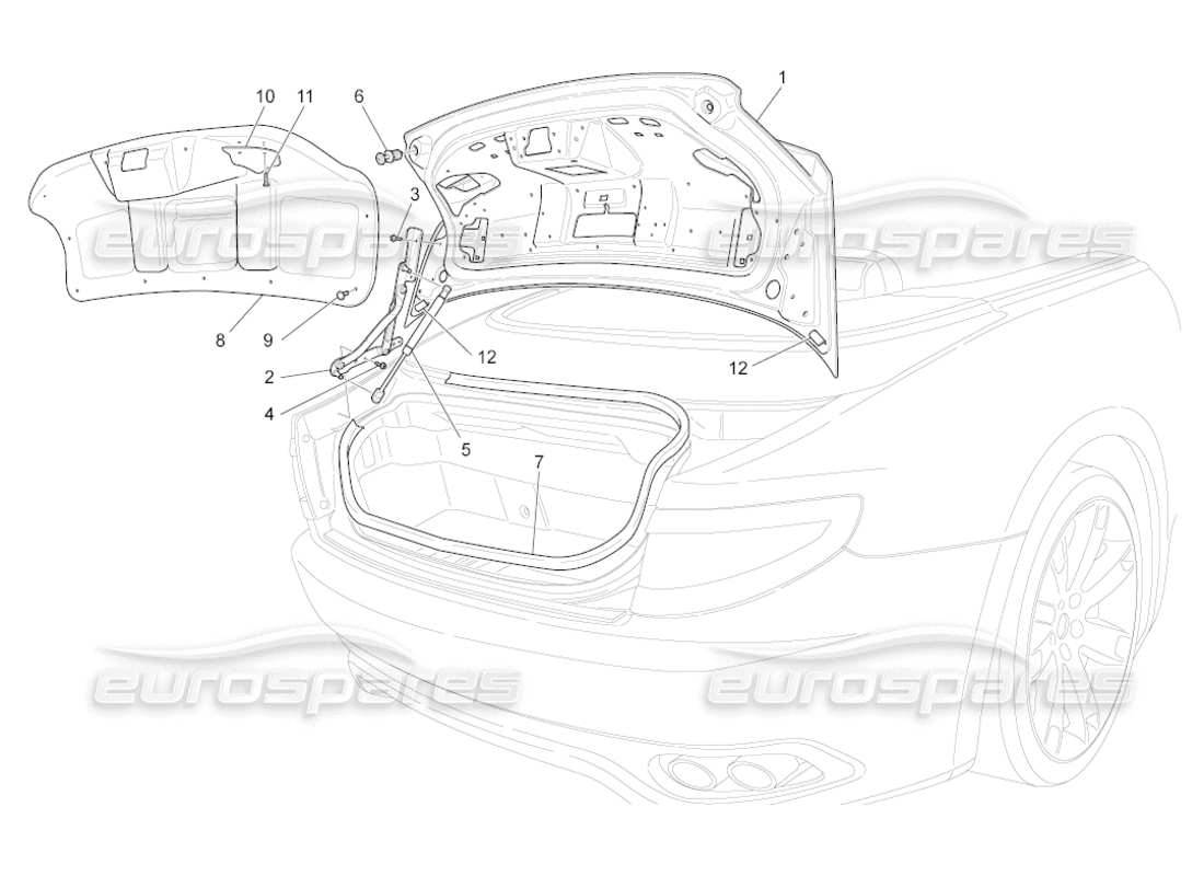 maserati grancabrio (2010) 4.7 schema delle parti del coperchio posteriore