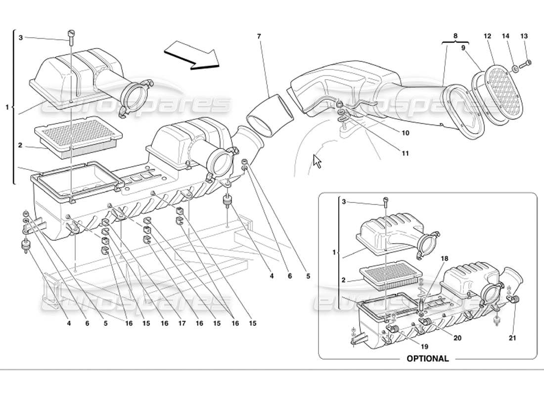 ferrari 360 modena presa d'aria diagramma delle parti