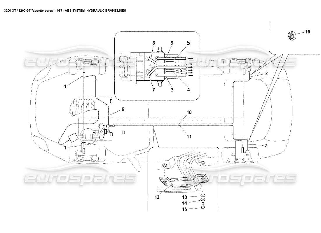 maserati 3200 gt/gta/assetto corsa abs: diagramma delle parti delle linee idrauliche