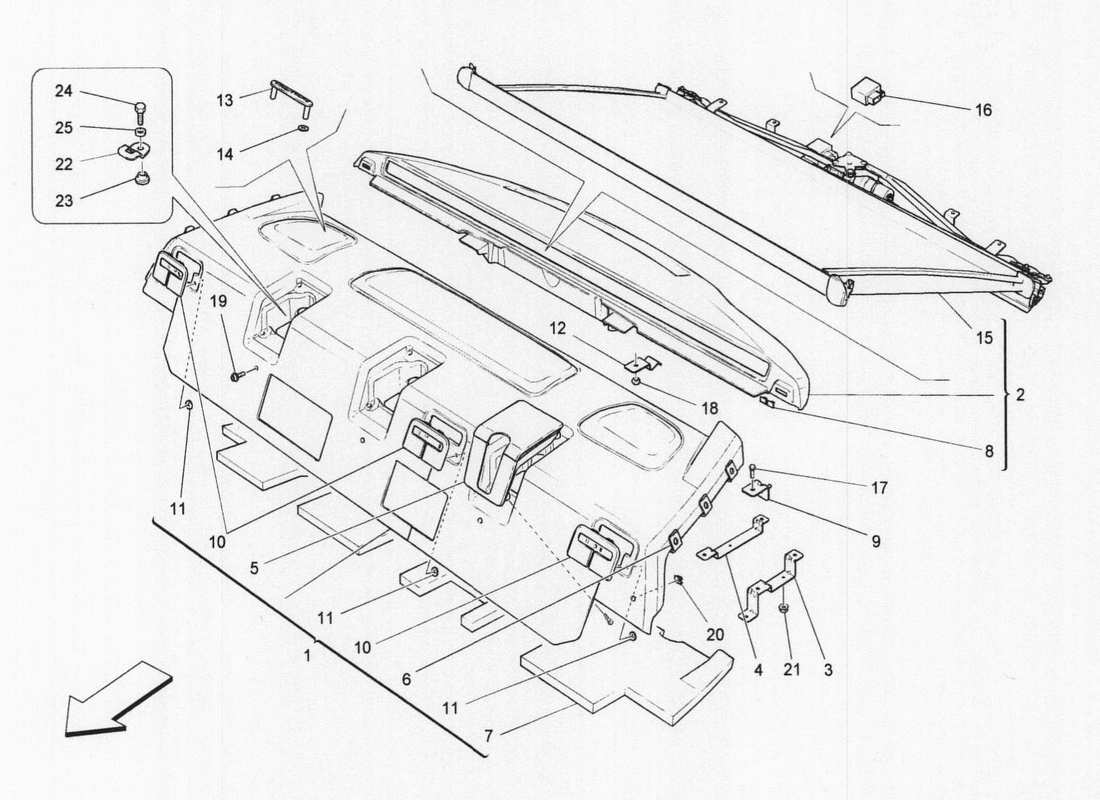 maserati qtp. v6 3.0 bt 410bhp 2wd 2017 ripiano posteriore diagramma delle parti