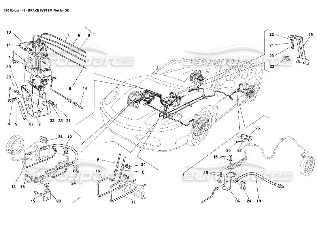 ferrari 360 spider sistema di frenaggio diagramma delle parti