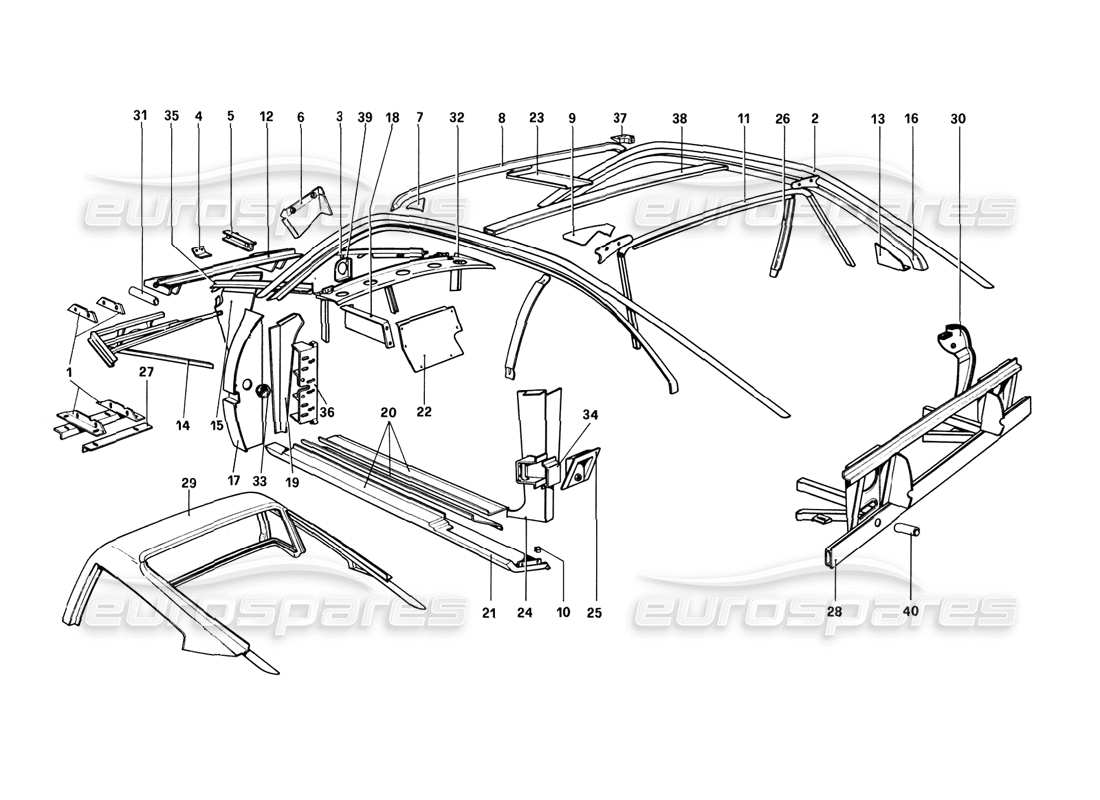 ferrari 308 gtb (1980) schema delle parti scocca - elementi interni (varianti per versioni rhd - aus).