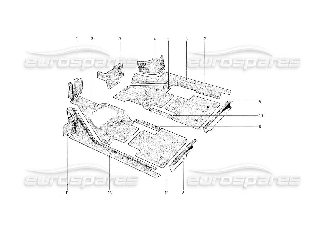 ferrari 308 gt4 dino (1979) diagramma delle parti della moquette