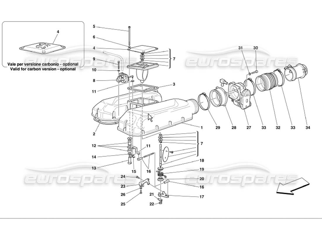 ferrari 360 modena diagramma delle parti del coperchio del collettore di aspirazione dell'aria