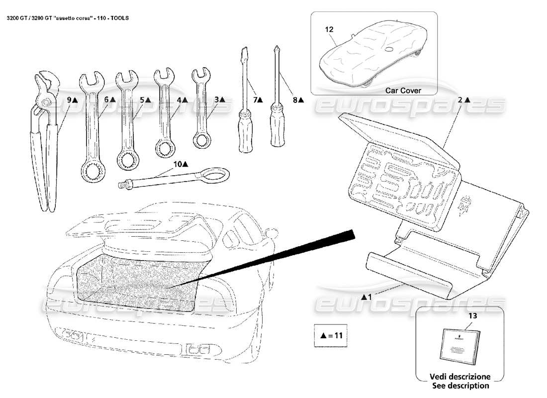 maserati 3200 gt/gta/assetto corsa diagramma delle parti degli strumenti e della copertura dell'auto