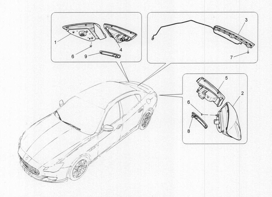 maserati qtp. v6 3.0 tds 275bhp 2017 diagramma delle parti dei gruppi ottici posteriori