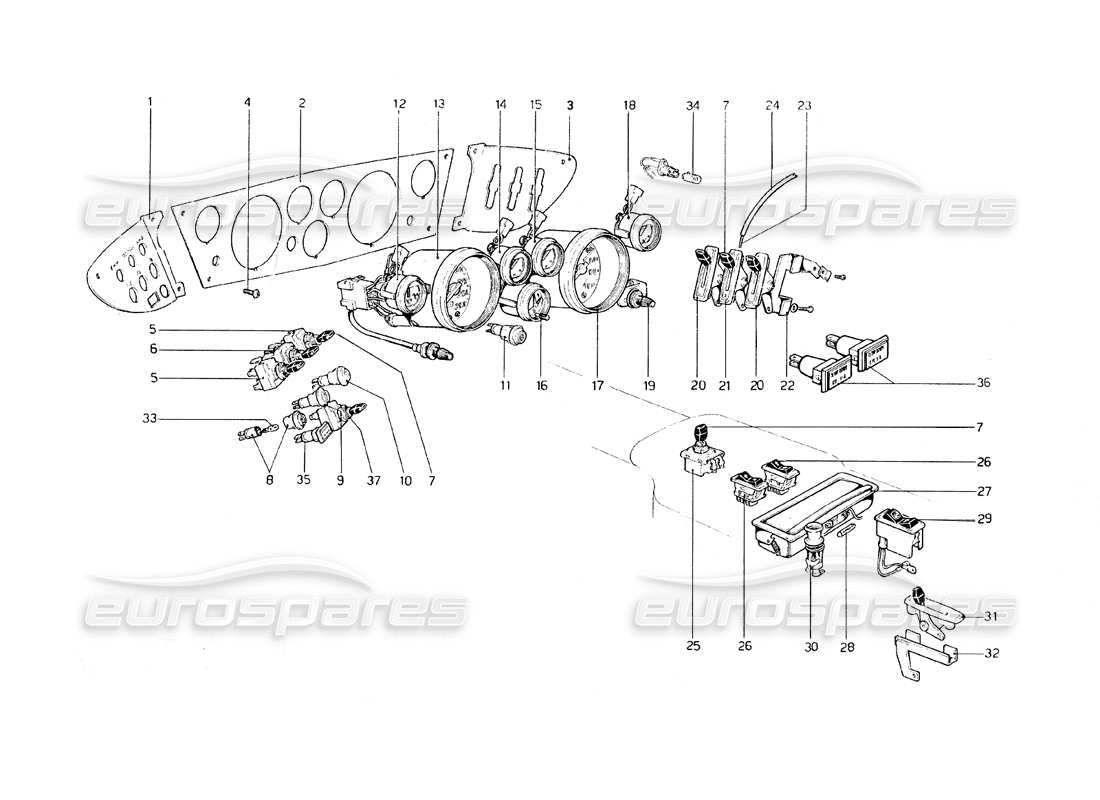 ferrari 308 gt4 dino (1979) diagramma delle parti di strumenti e accessori