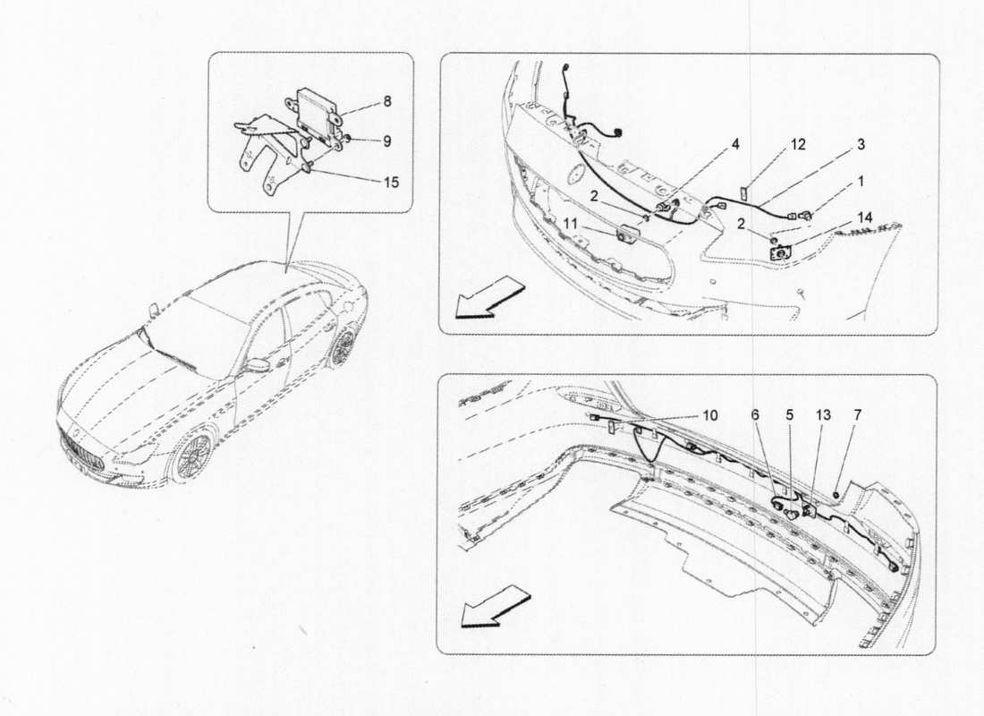 maserati qtp. v6 3.0 bt 410bhp 2015 diagramma delle parti dei sensori di parcheggio