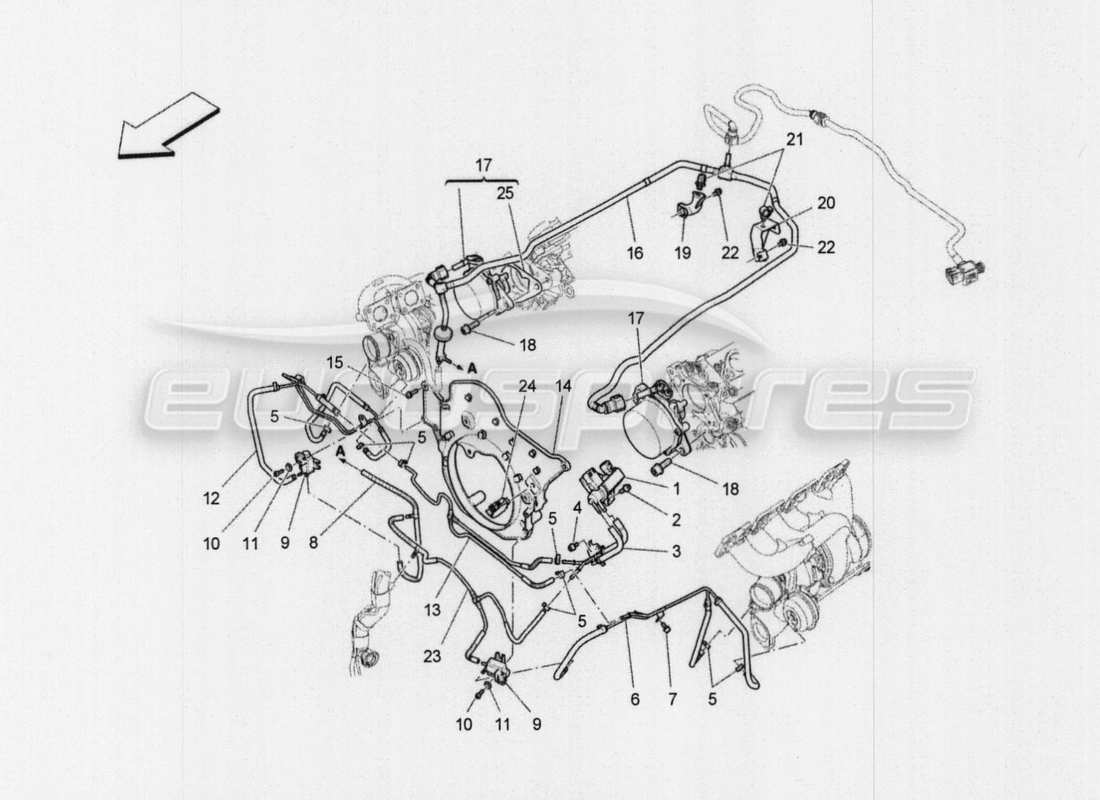 maserati qtp. v8 3.8 530bhp auto 2015 diagramma delle parti del sistema d'aria aggiuntivo