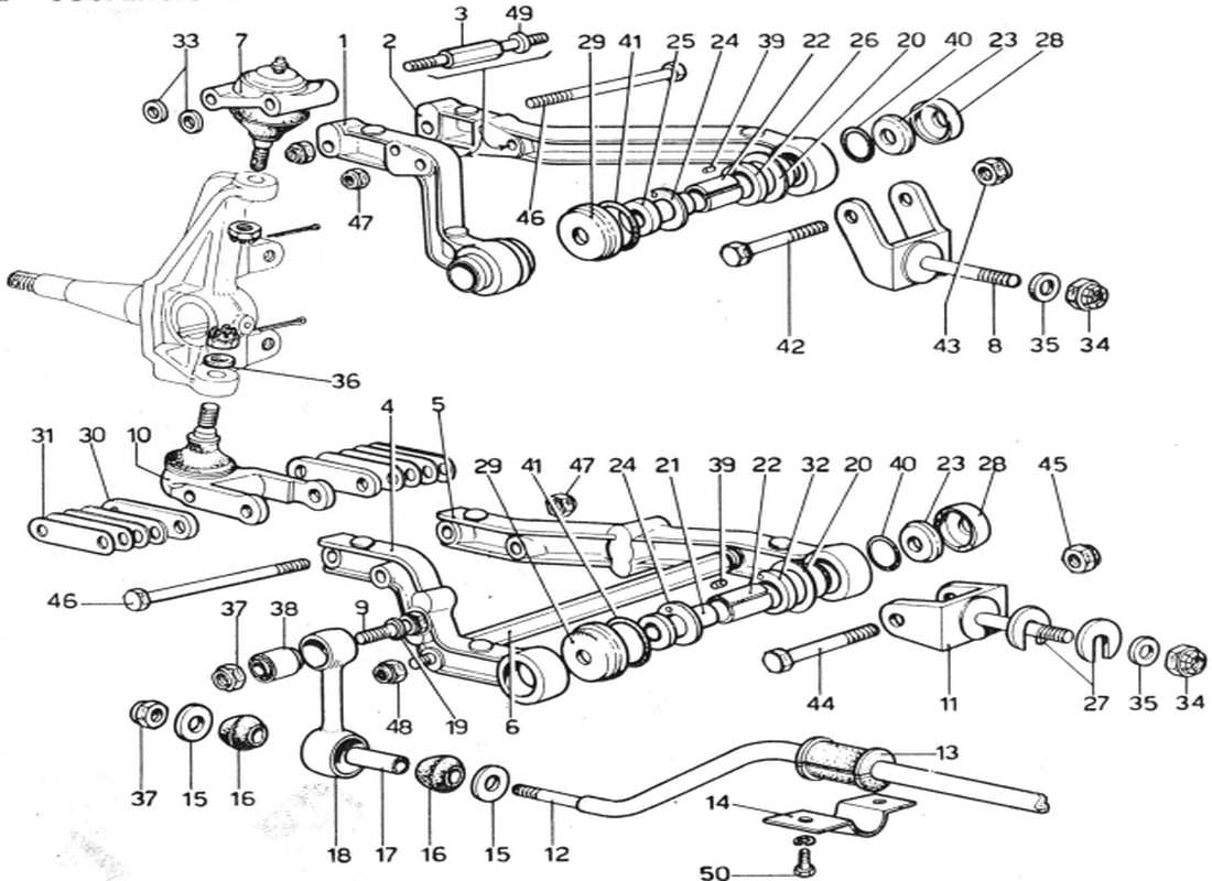 ferrari 365 gtb4 daytona (1969) diagramma delle parti della sospensione anteriore