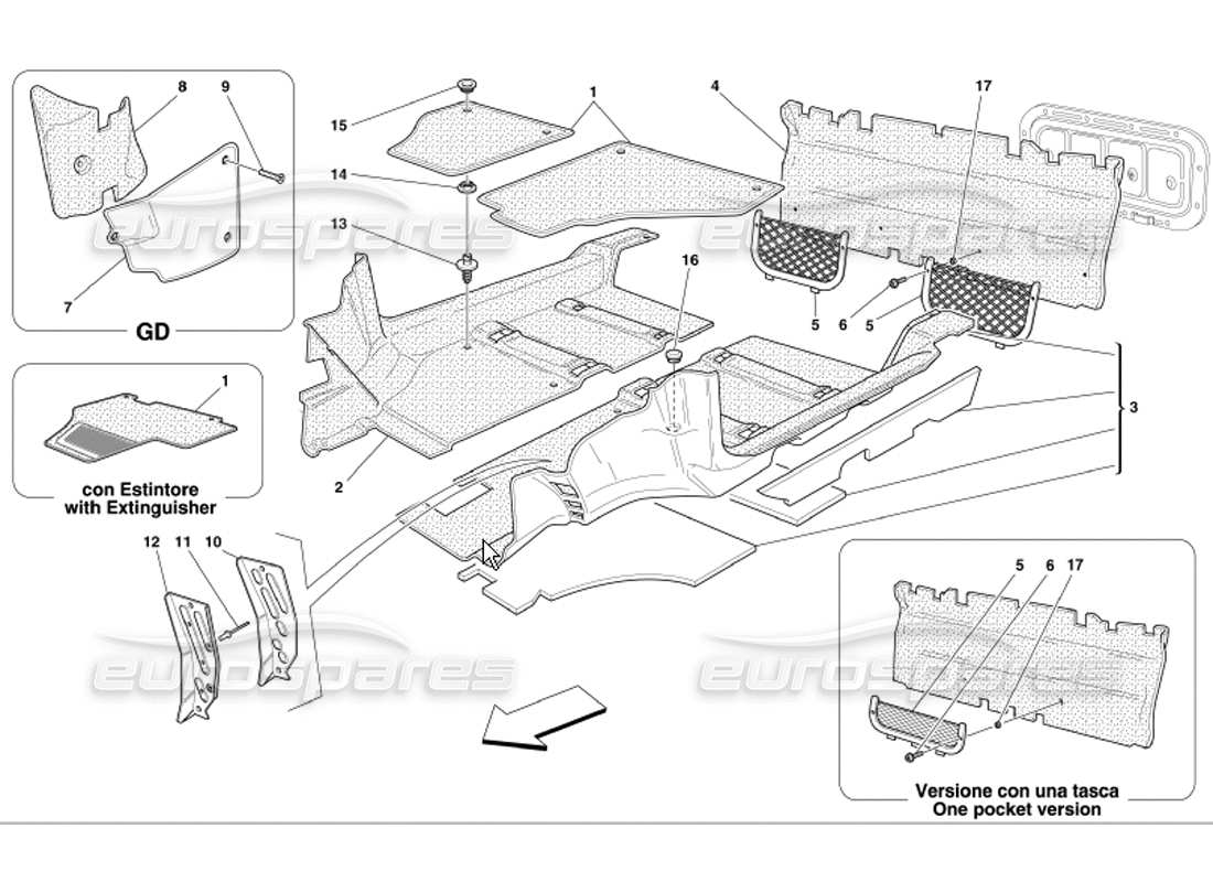 ferrari 360 modena schema delle parti della moquette dell'abitacolo passeggeri