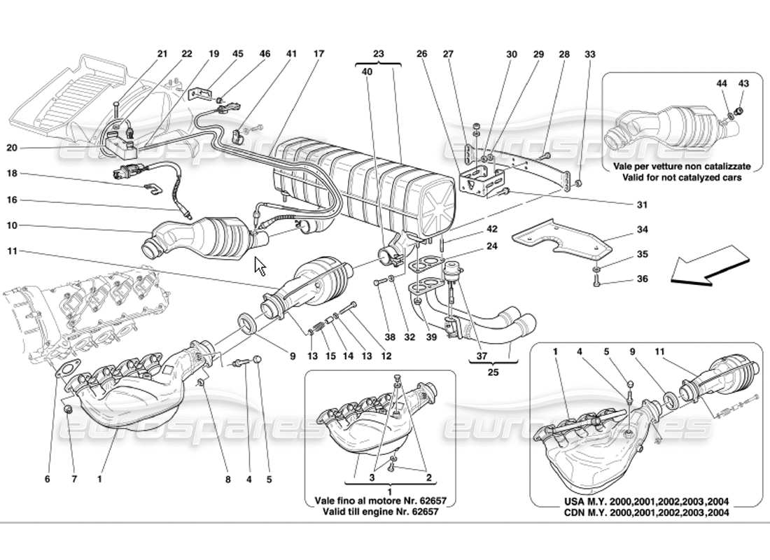 ferrari 360 modena impianto di scarico diagramma delle parti