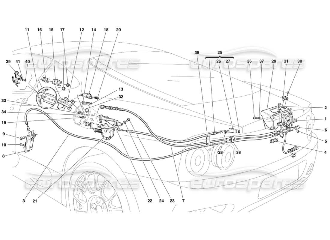 ferrari 360 challenge stradale schema delle parti dei dispositivi di apertura per il cofano motore e lo sportello del gas