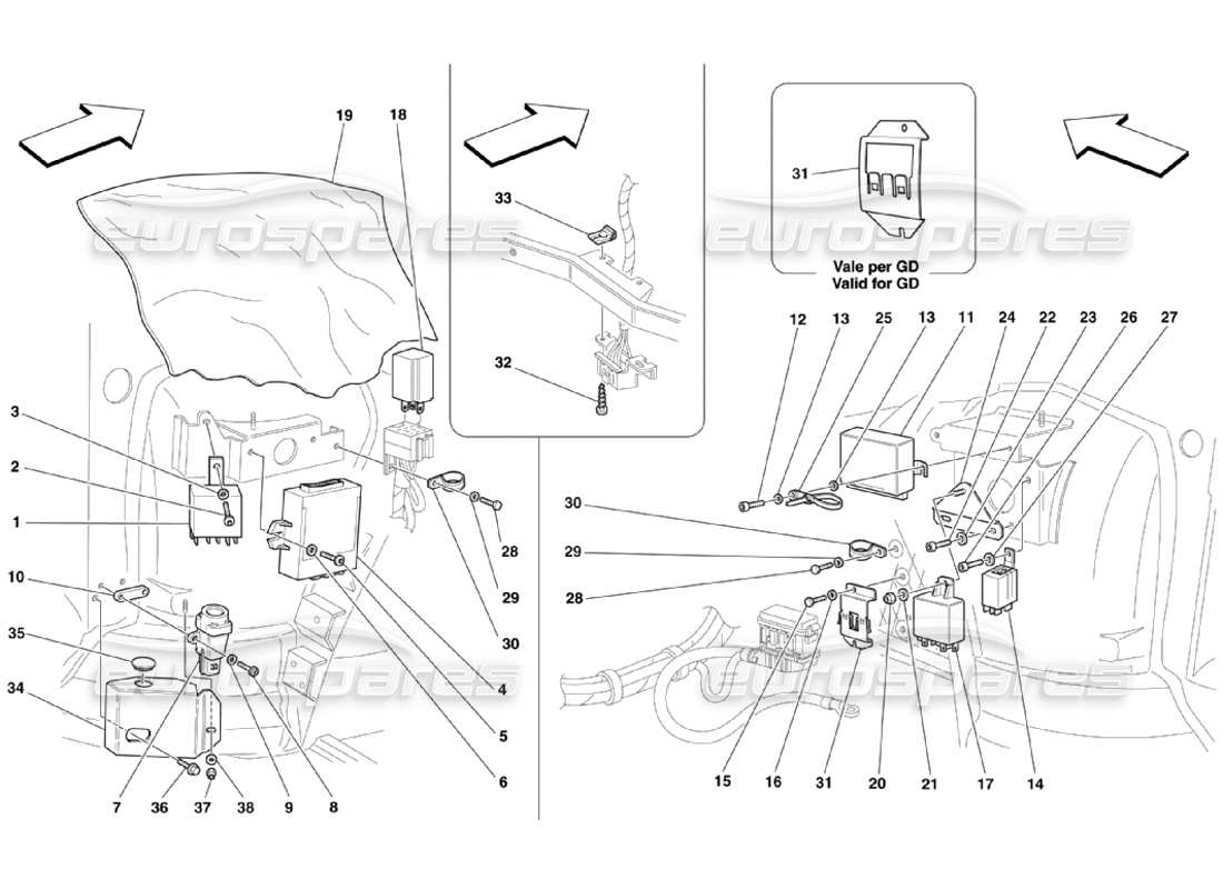 ferrari 360 challenge stradale stazioni di controllo dell'abitacolo dei passeggeri anteriori diagramma delle parti