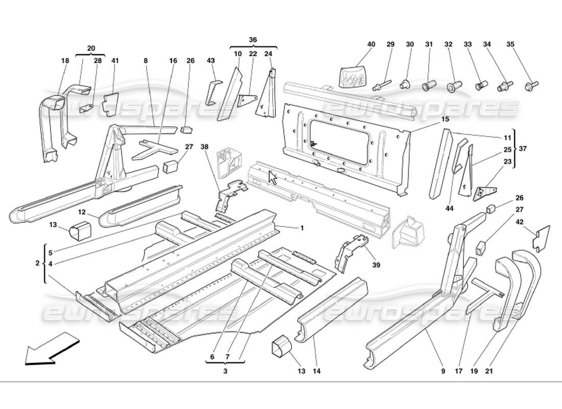 ferrari 360 modena elementi laterali centrali e piastre diagramma delle parti