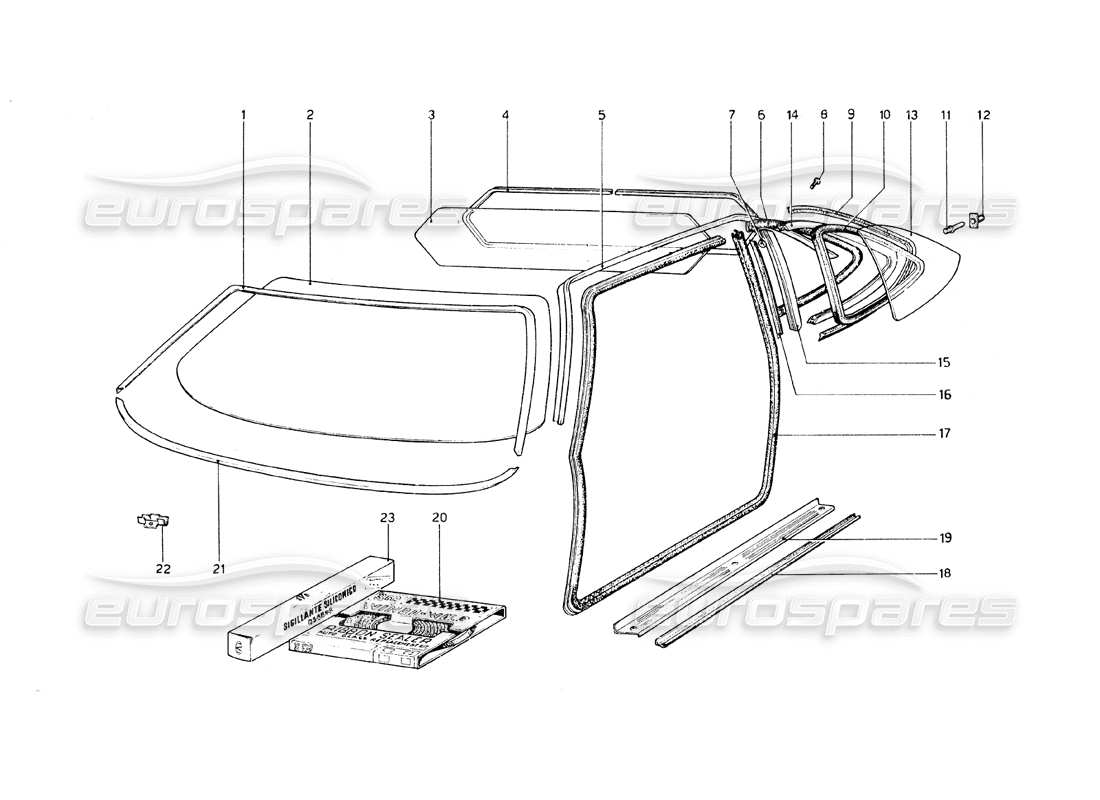 ferrari 308 gt4 dino (1979) diagramma delle parti degli occhiali