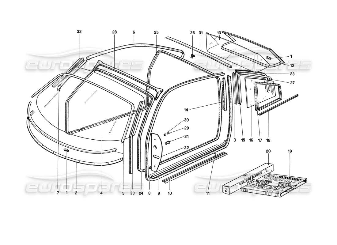 ferrari 308 gtb (1980) diagramma delle parti degli occhiali