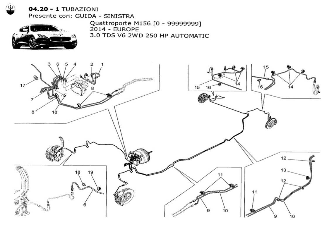 maserati qtp. v6 3.0 tds 250bhp 2014 diagramma delle parti di linee