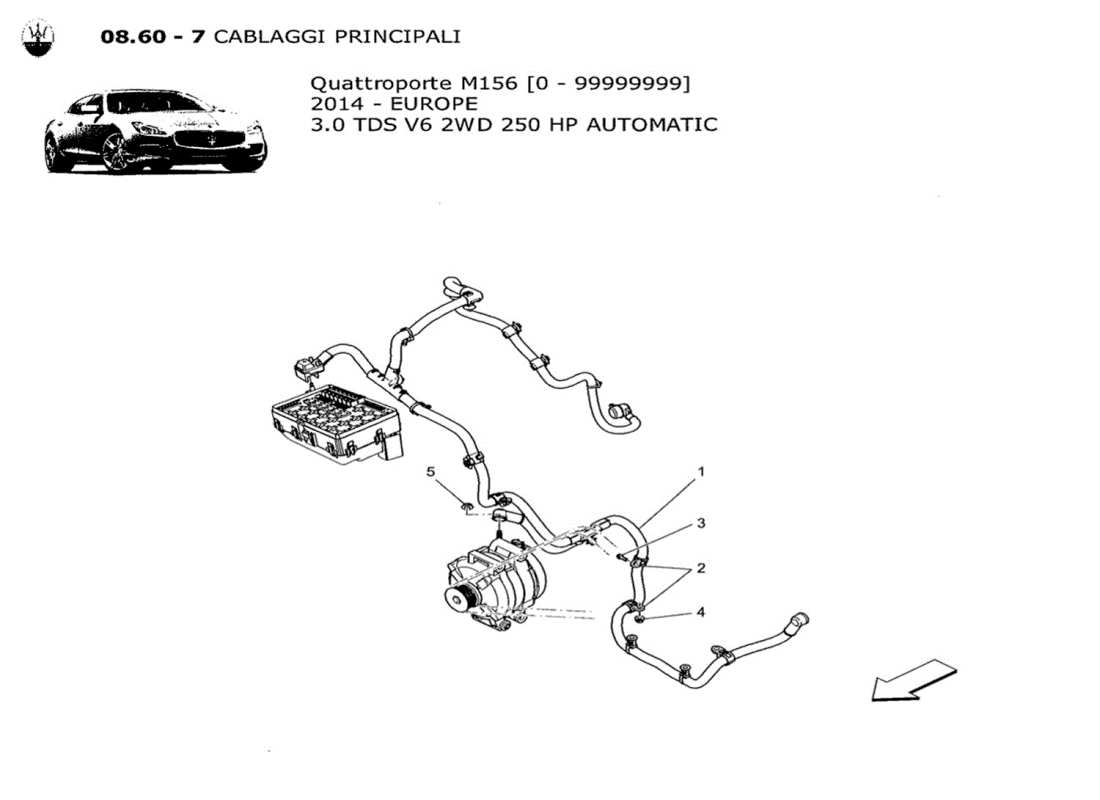 maserati qtp. v6 3.0 tds 250bhp 2014 schema delle parti del cablaggio principale