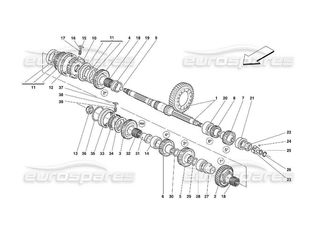 ferrari 355 (5.2 motronic) ingranaggi dell'albero di rinvio diagramma delle parti
