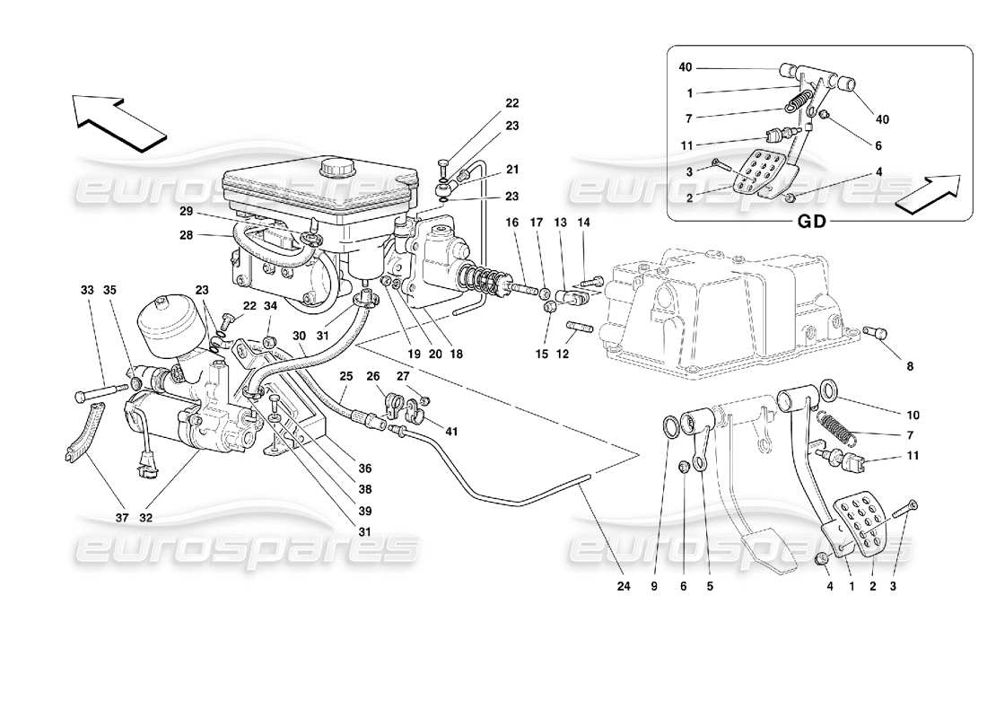 ferrari 355 (2.7 motronic) schema delle parti del sistema idraulico dei freni