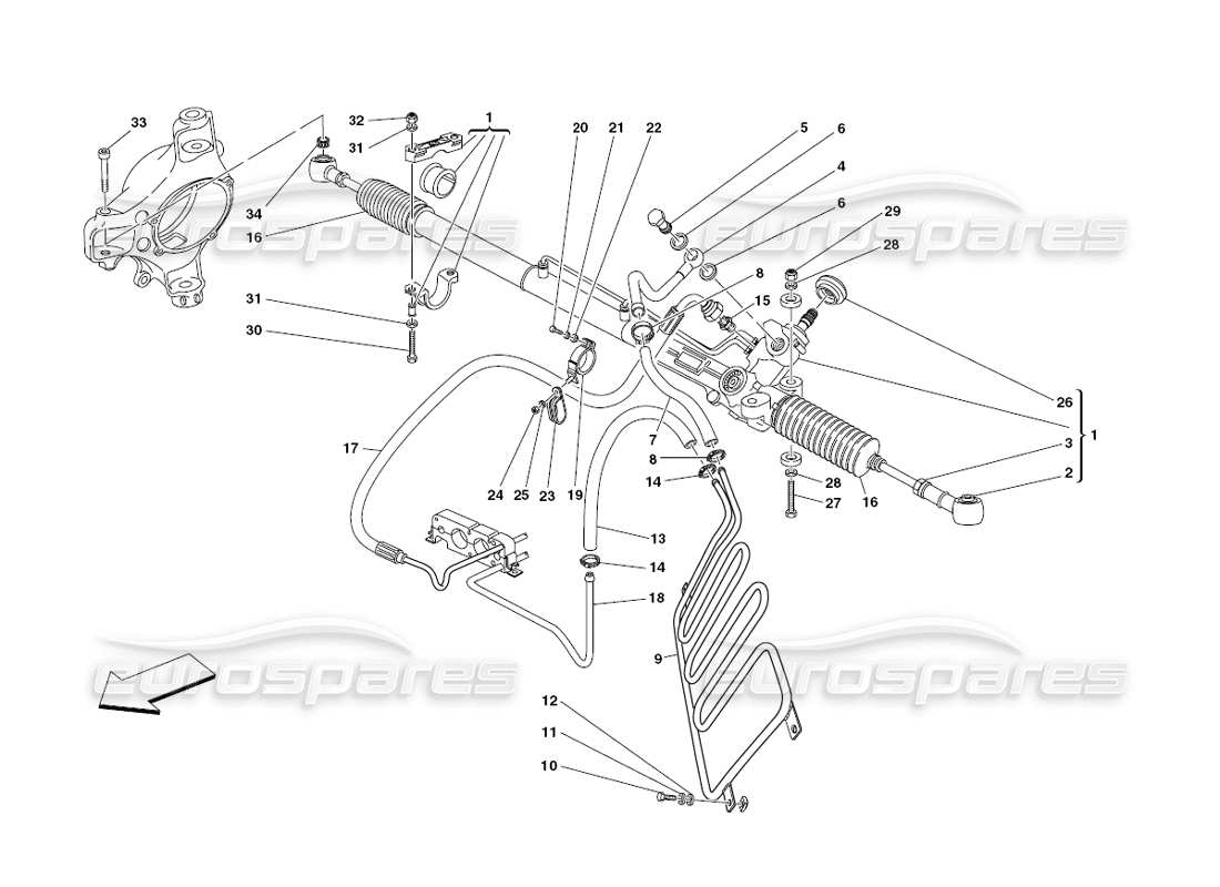 ferrari 430 challenge (2006) schema delle parti della scatola dello sterzo idraulico e della serpentina