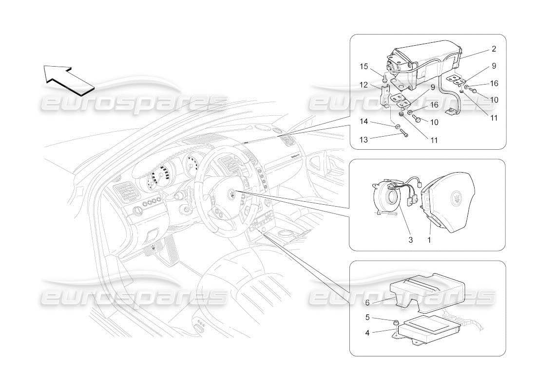 maserati qtp. (2011) 4.2 auto diagramma delle parti del sistema airbag anteriore