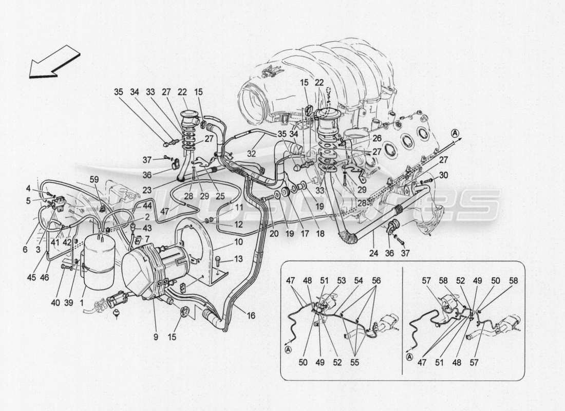 maserati granturismo special edition diagramma delle parti del sistema d'aria aggiuntivo