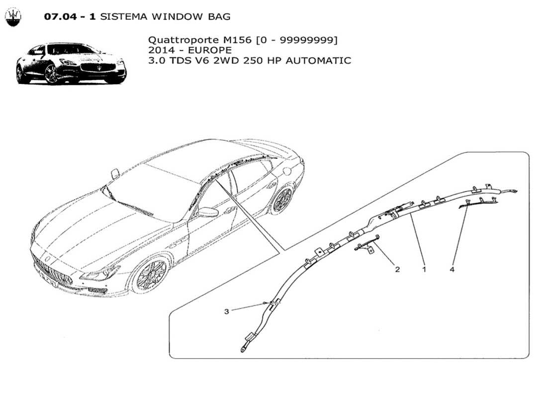 maserati qtp. v6 3.0 tds 250bhp 2014 sistema sacchetto per finestra schema delle parti