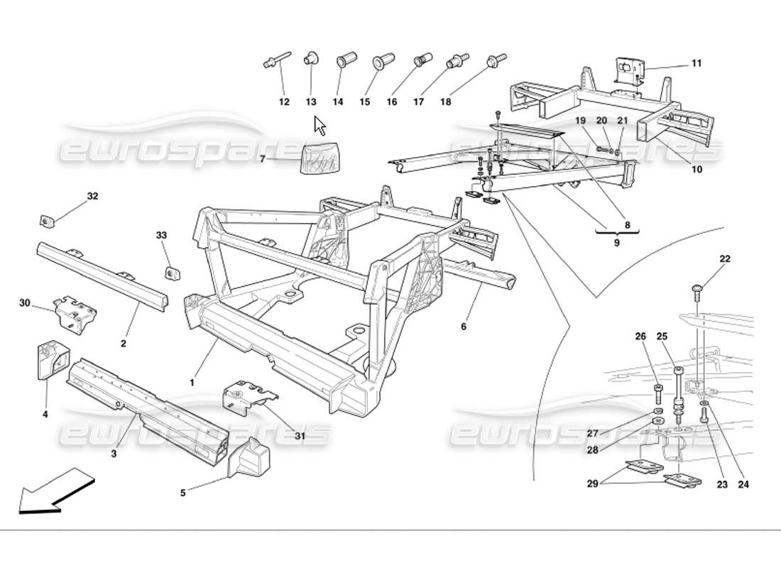 ferrari 360 modena strutture e piastre degli elementi posteriori del telaio diagramma delle parti