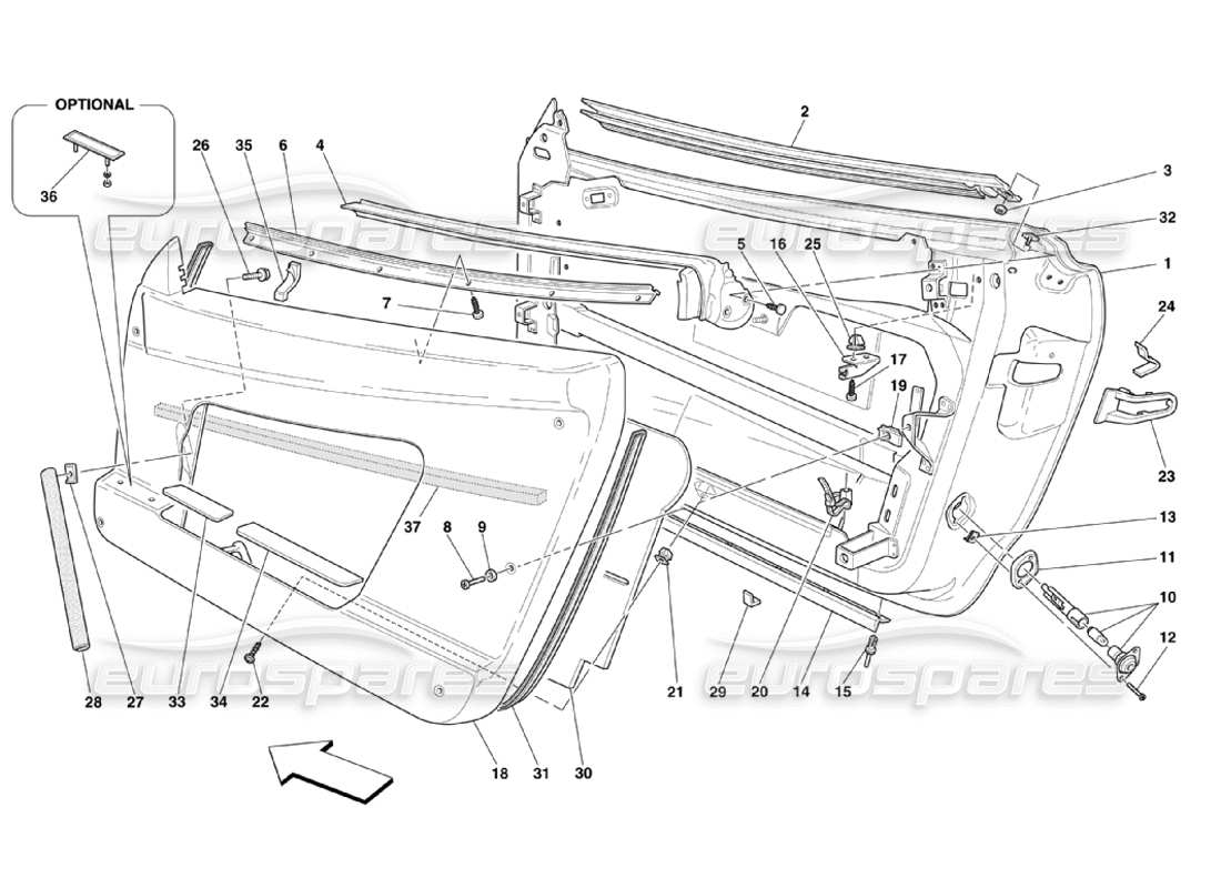 ferrari 360 challenge stradale porte - schema parte struttura e rivestimenti