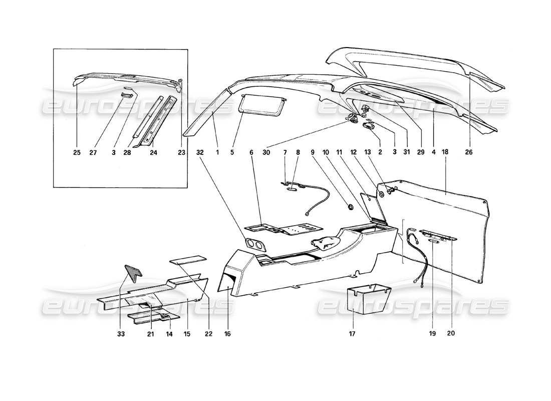 ferrari 308 (1981) gtbi/gtsi diagramma delle parti del tavolo per tunnel e tetto