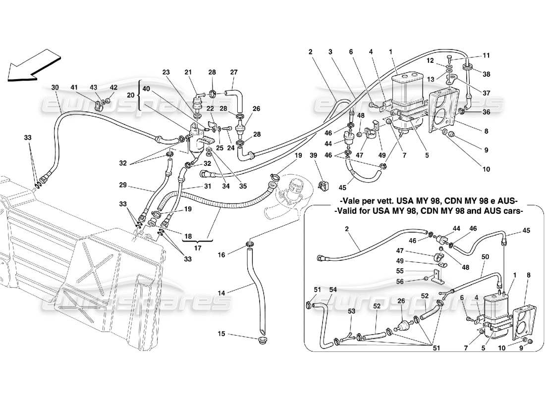 ferrari 355 (5.2 motronic) schema delle parti del dispositivo antievaporazione