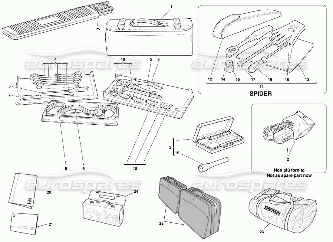 ferrari 355 (5.2 motronic) strumenti attrezzatura - documenti e accessori diagramma delle parti