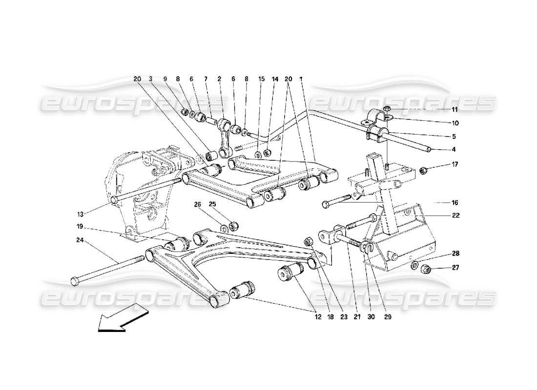 ferrari 348 (2.7 motronic) sospensioni posteriori - schema delle parti bracci trasversali