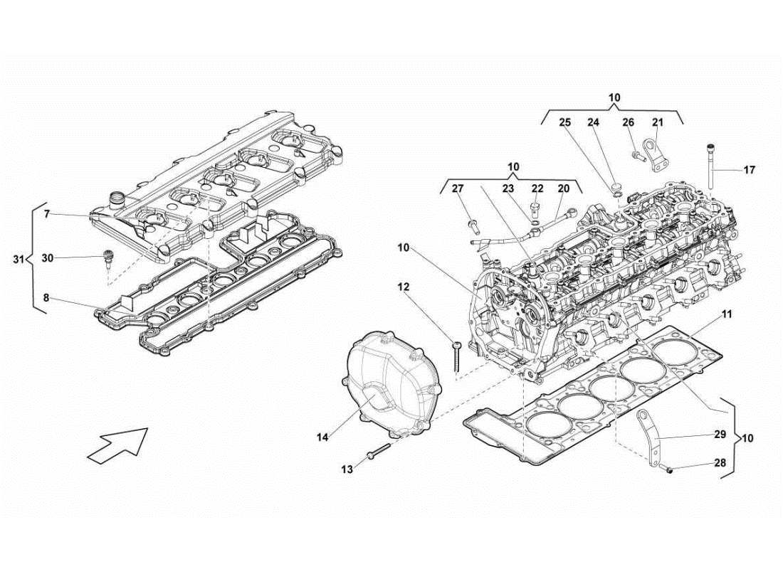 lamborghini gallardo sts ii sc schema delle parti testata e coperchio destro 1-5