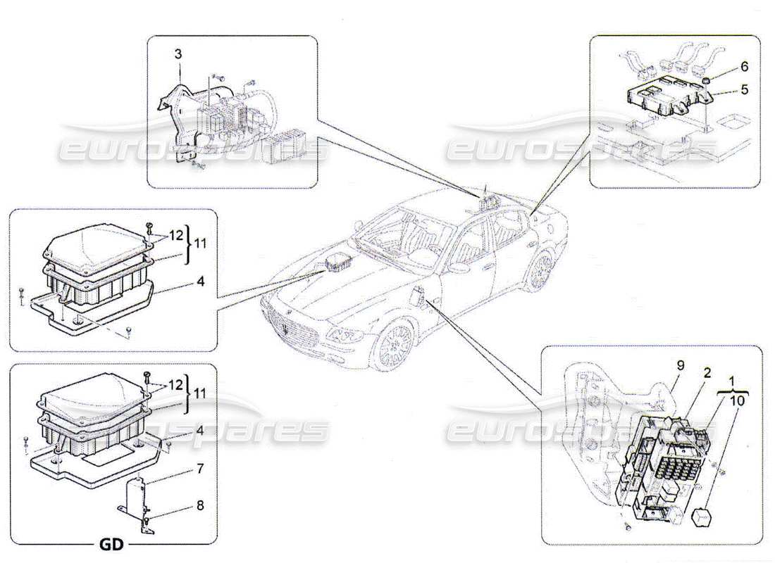 maserati qtp. (2010) 4.2 schema delle parti di relè, fusibili e scatole