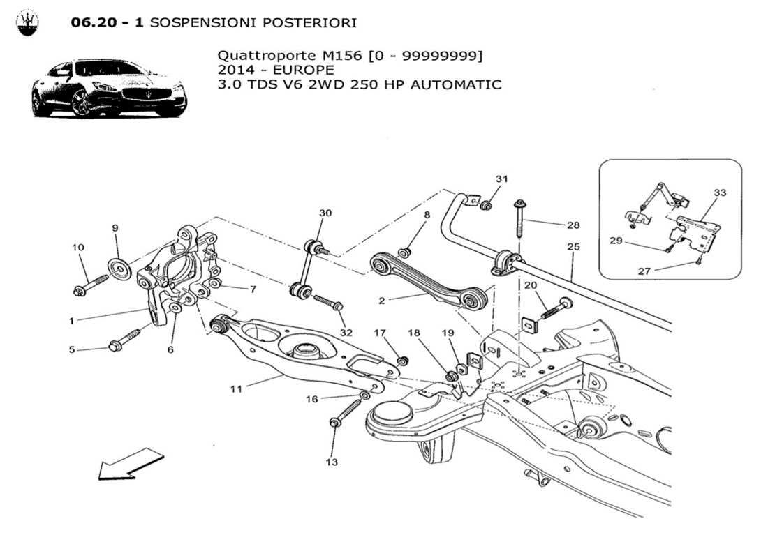 maserati qtp. v6 3.0 tds 250bhp 2014 diagramma delle parti della sospensione posteriore