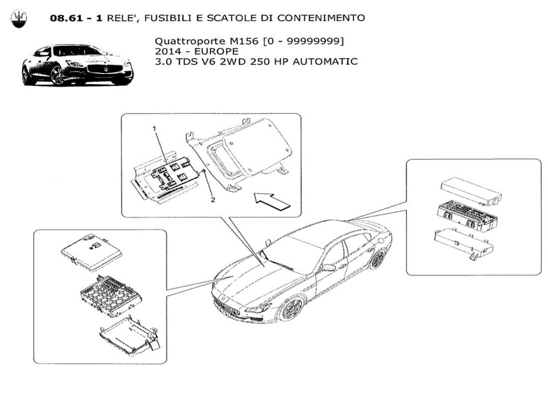 maserati qtp. v6 3.0 tds 250bhp 2014 relè. fusibili e scatole schema delle parti