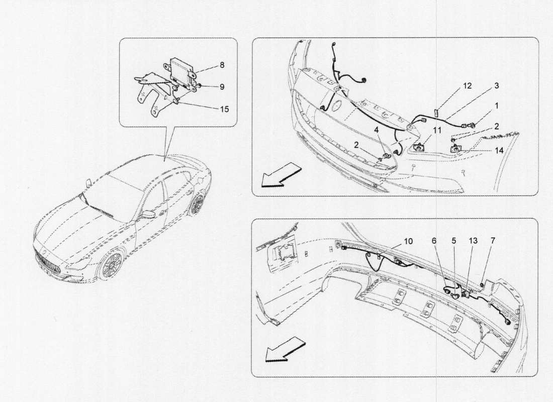 maserati qtp. v6 3.0 tds 275bhp 2017 diagramma delle parti dei sensori di parcheggio