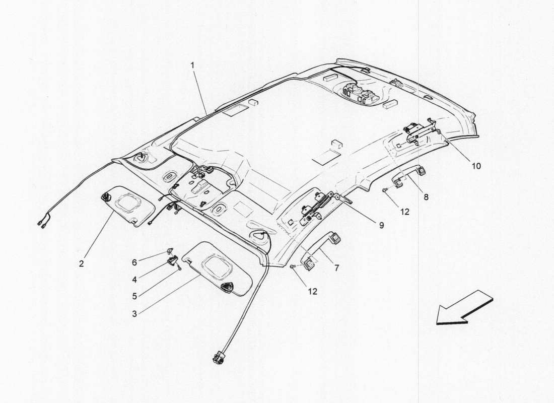 maserati qtp. v6 3.0 tds 275bhp 2017 diagramma delle parti del tetto e delle alette parasole